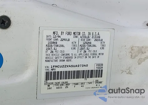 1995 Ford Explorer from USA, damaged, VIN 1FMCU22X4SUA07340